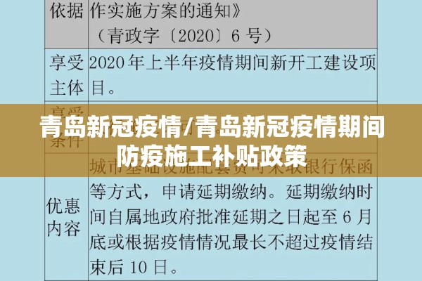 青岛新冠疫情/青岛新冠疫情期间防疫施工补贴政策
