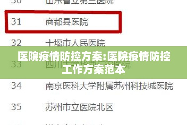 医院疫情防控方案:医院疫情防控工作方案范本 医院疫情防控方案:医院疫情防控工作方案范本