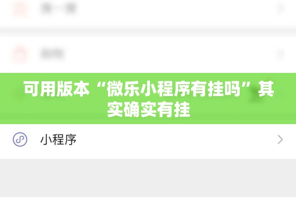 可用版本“微乐小程序有挂吗	”其实确实有挂