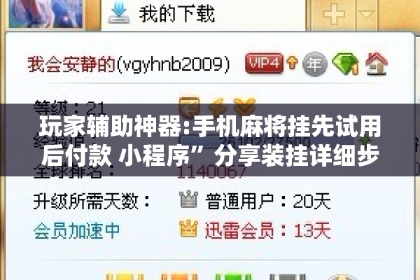 玩家辅助神器:手机麻将挂先试用后付款 小程序	”分享装挂详细步骤