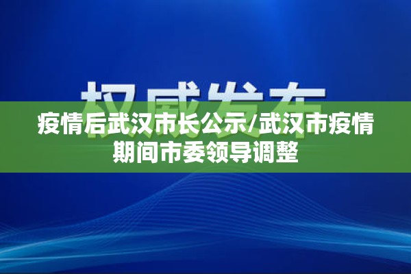 疫情后武汉市长公示/武汉市疫情期间市委领导调整