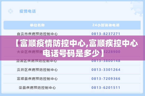 【富顺疫情防控中心,富顺疾控中心电话号码是多少】 【富顺疫情防控中心,富顺疾控中心电话号码是多少】