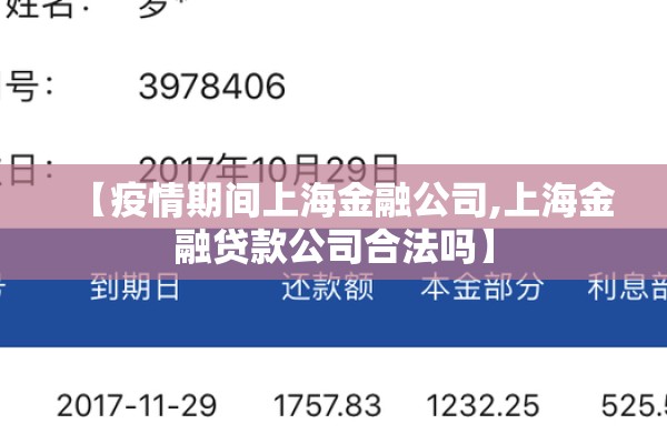 【疫情期间上海金融公司,上海金融贷款公司合法吗】