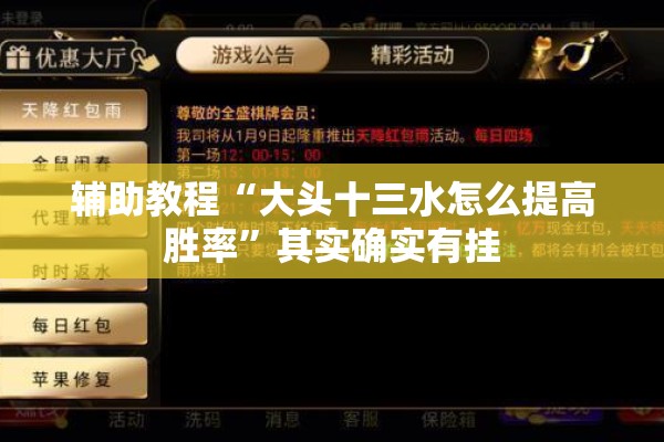 辅助教程“大头十三水怎么提高胜率”其实确实有挂
